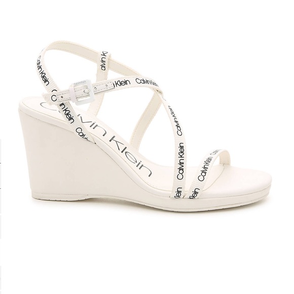 NIB Calvin Klein White Strappy Wedge Sandals 8.5 - Picture 4 of 5
